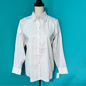 NWT Charter Club 10 Pink White Striped Iron-Free Button Down Shirt Top